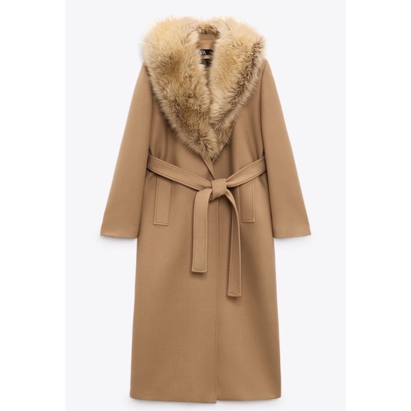 NWT Zara Italian wool faux fur collar belted coat bloggers fav - Picture 14 of 16